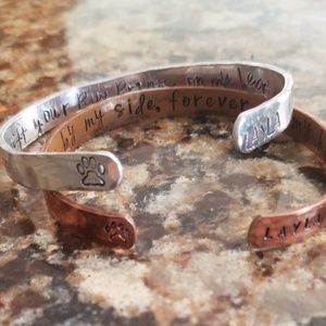Custom metal cuff bracelet, name, pet remembrance